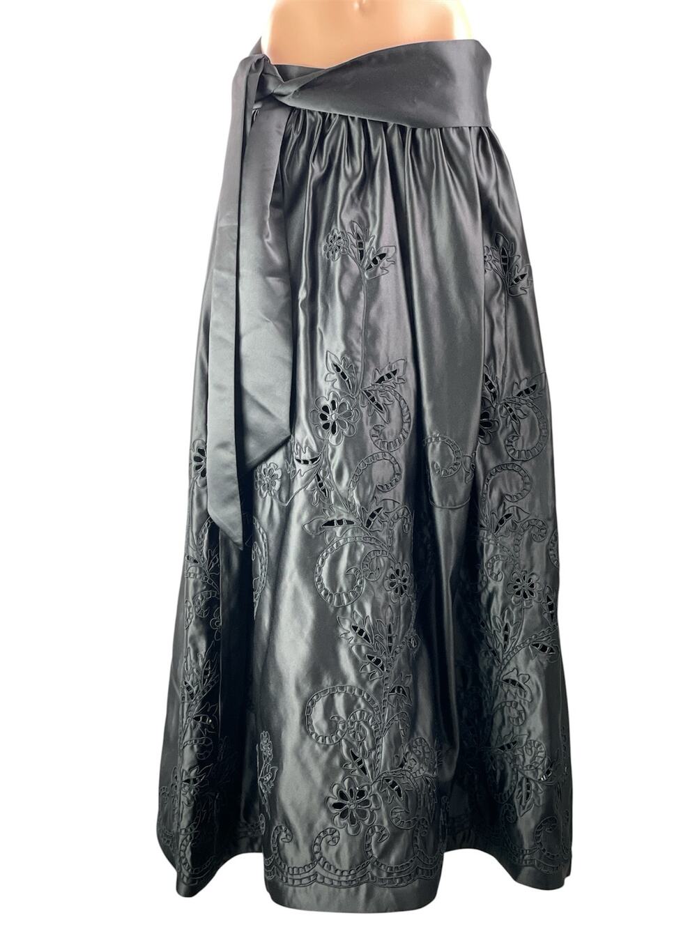 Chetta B Evening Women's Gray Silver Satin Floral Embroidered Tie Maxi Skirt 14
